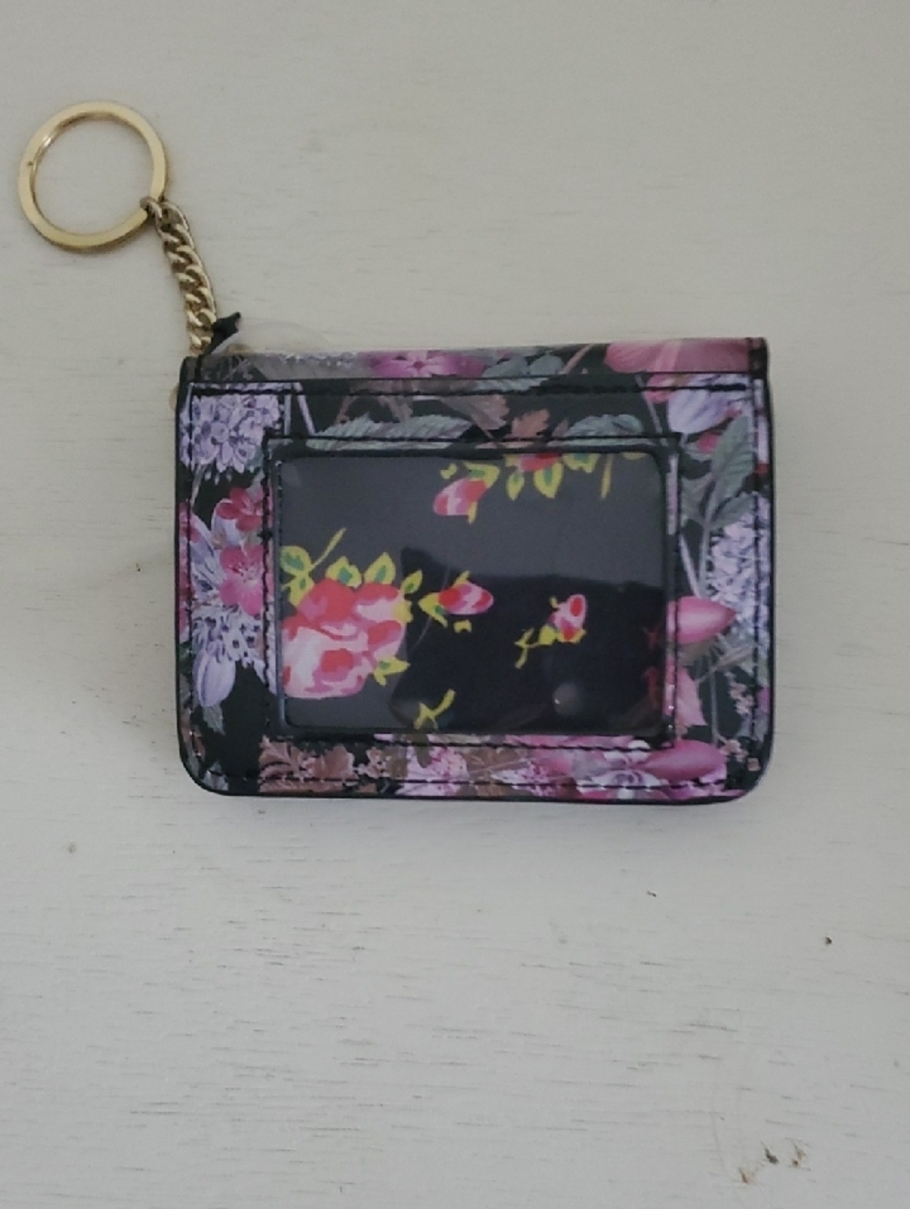 Betsey Johnson Black Floral Key & Card Holder with Gold Hardware NWOT - Picture 2 of 8